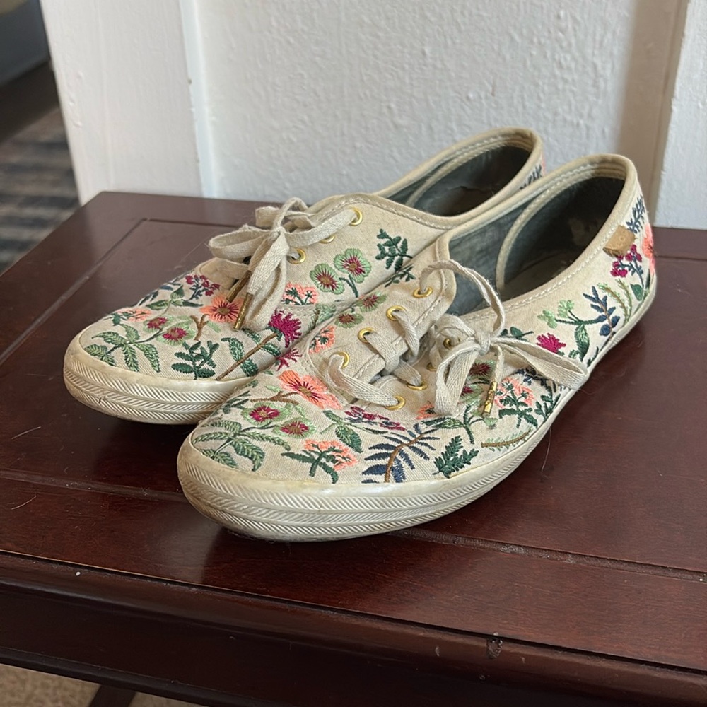 Rifle Paper Co x Keds embroidered sneakers, size 8